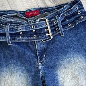 Retro LIQUID X Jeans Size 4/6 Flare Leg Built in Triple Prong 3" Wide Denim Belt
